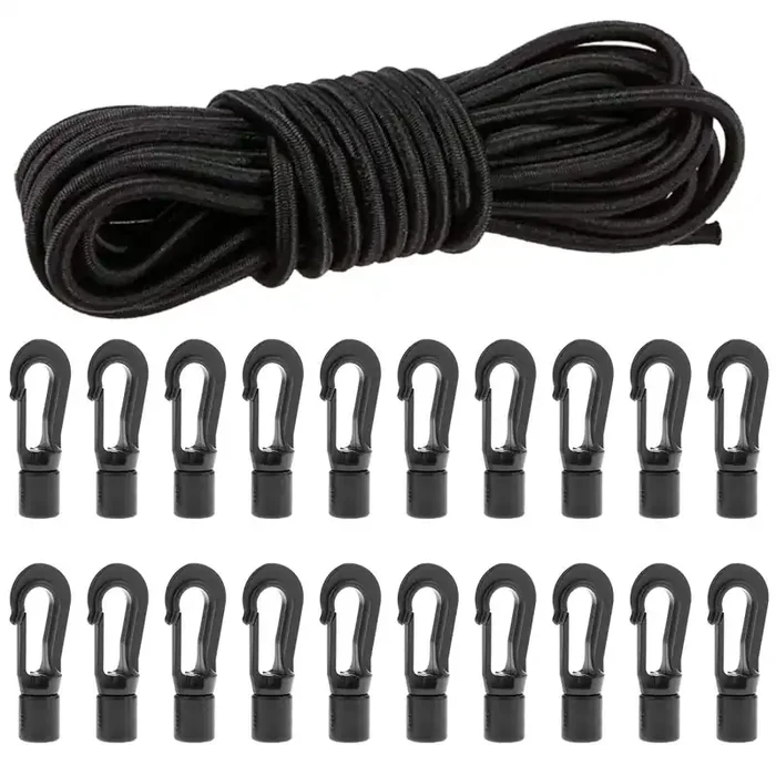 1/4‘ Elastic Bungee Cord Kayak Stretch String Shock Cords Rope With Bungee Shock Cord Hooks For Kayak Boat Camping Accessories Indoor&Outdoor Activities (20 Hook & 52.50 Ft Cord)
