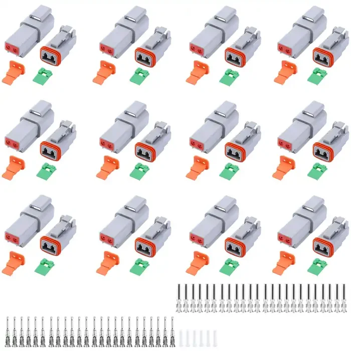 102Pcs 2 Pin Way Deutsch Dt Gray Connector 12 Set,Size 16 Solid Contacts Waterproof Electrical Wire Connector With Seal Plug For Truck, Off-Road Vehicles, Marine, Motorcycle Wiring