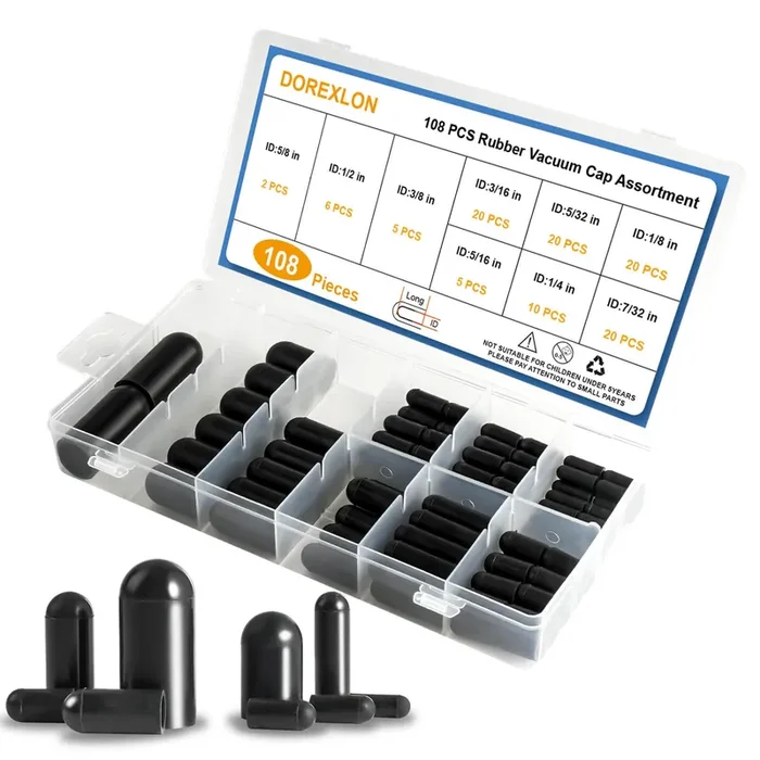 108Pcs Vacuum Caps Assortment, Vacuum Plugs Hose End Cap, Rubber Vacuum Caps Kit For Carburetor, Manifold, Automotive, 3/16‘‘ 5/16‘‘ 7/32‘‘ 1/4‘‘ 5/32‘‘ 3/8‘‘ 1/8‘‘ 1/2‘‘ 5/8‘‘ Vacuum Caps