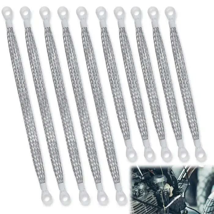10Pcs Universal Automotive Ground Straps, 10/12 Inch Engine Ground Strap Kit Braided Copper Ground Straps Automotive Ground Strap Wire Ground Strap Connectors For Most Cars (Silver)