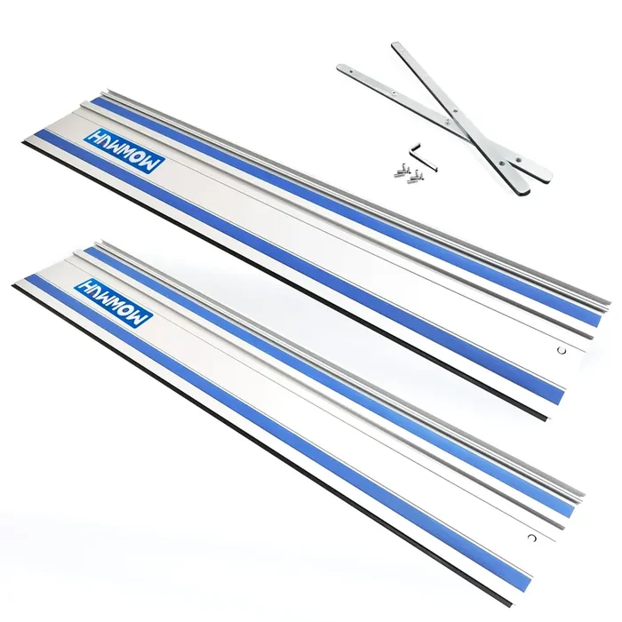 110‘ Track Saws Guide Rail Replacement For Makita And Fit For Festool, Includes 2 Pcs 55‘ Aluminum Extruded Guided Rails And 2 Guide Rail Connectors For Woodworking Longer Cuts, Sliver