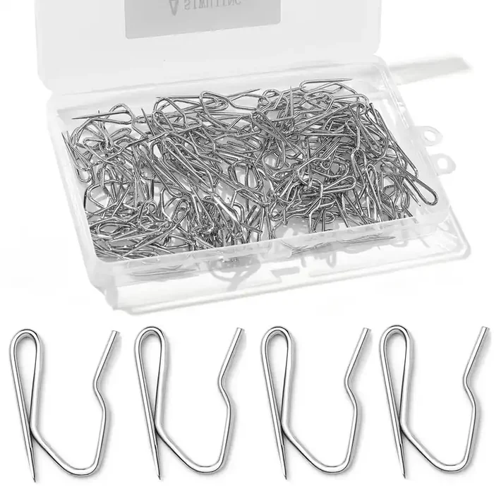 122 Pcs Metal Curtain Hooks, Nydotd Silver Rustproof Steel Plated Nickel Hooks Heavy-Duty Offset Pin-On Drapery Hooks For Window Curtain, Door Curtain And Shower Curtain