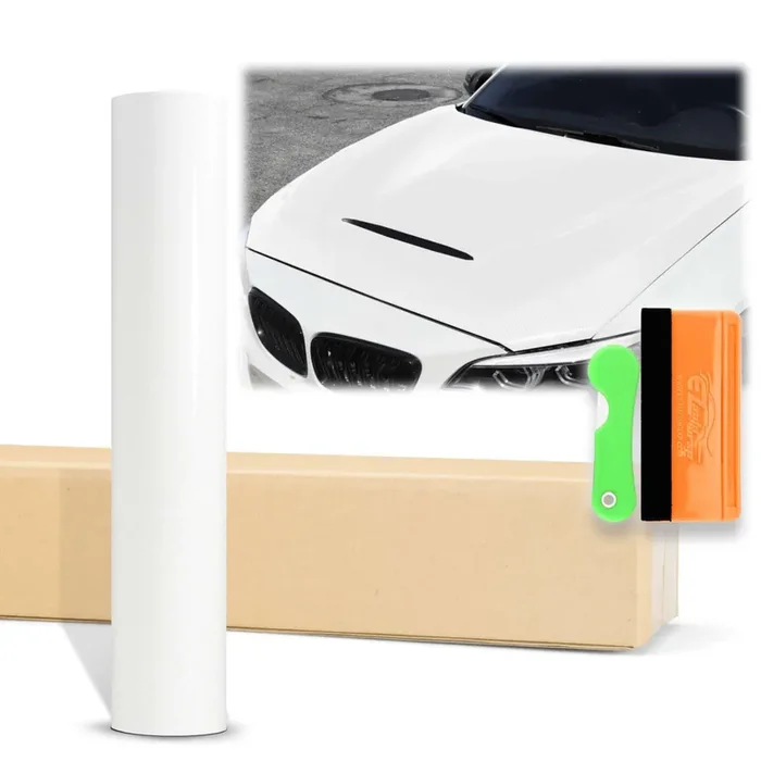 12X60 (1Ftx5Ft) White 7D Carbon Fiber Textured High Gloss Vinyl Wrap Auto Car Sticker Decal Film Sheet Bubble Free Air Release Technology With Tool Kit