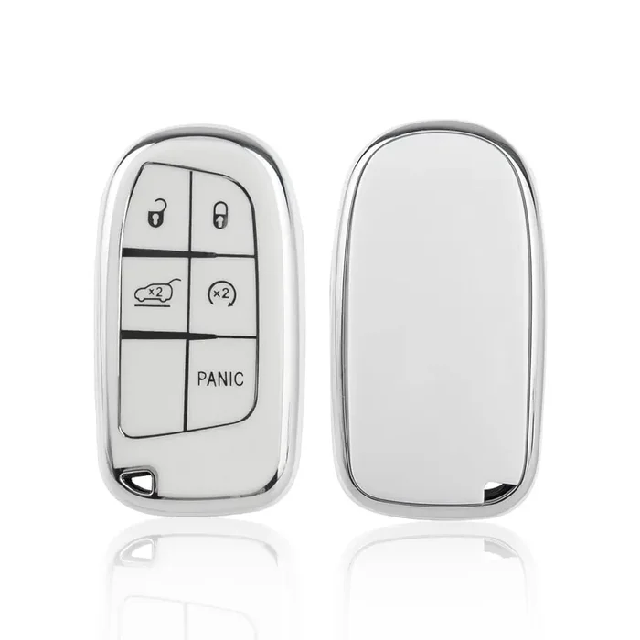 1797 For Jeep Dodge Key Fob Cover Challenger Charger Durango Journey Grand Cherokee Compass Renegade Car Remote Key Case Shell Protector 5 Button White Silver Tpu