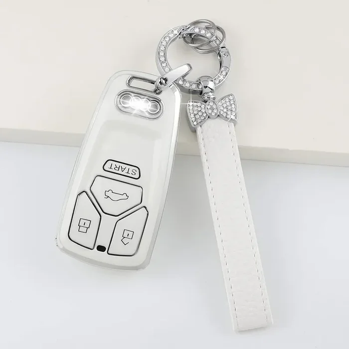 1797 Key Fob Cover For Audi Q5 Q7 A4 A5 S4 S5 Tt Accessories Bling Car Key Chain Case Shell Protector Women Men White Silver Tpu