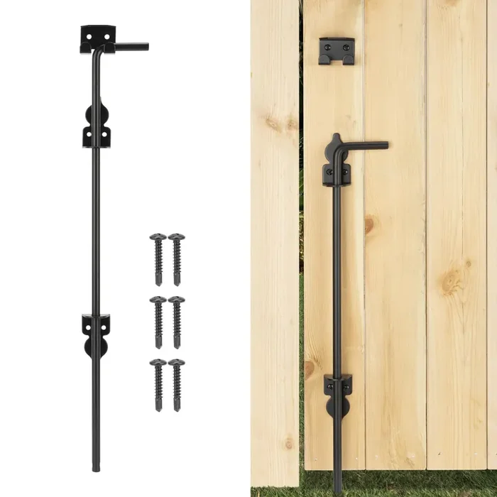18‘ Cane Bolt Heavy-Duty Drop Rod For Gate, Gate Ground Latch For Wooden Fences Metal Gates Doors, Metal Gates Doors Stopper For Gate Ground, Wrought Iron Gate Latches, Black Finish(1 Pack)