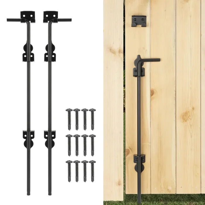 18‘ Cane Bolt Heavy-Duty Drop Rod For Gate, Gate Ground Latch For Wooden Fences Metal Gates Doors, Metal Gates Doors Stopper For Gate Ground, Wrought Iron Gate Latches, Black Finish(2 Pack)