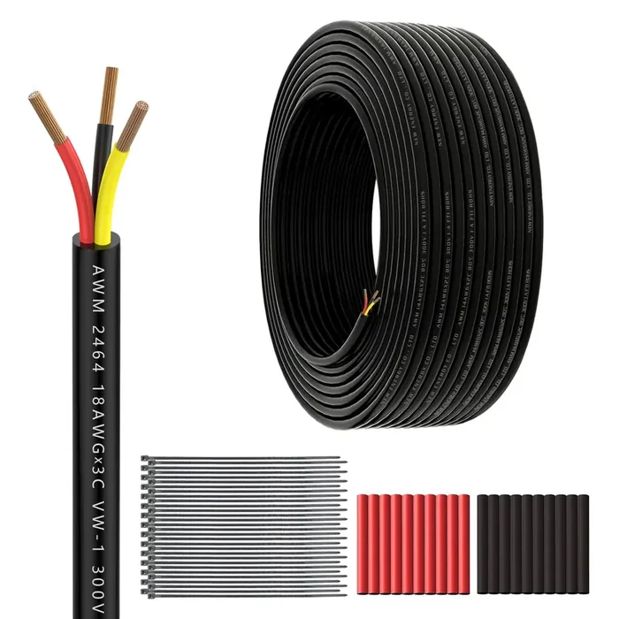 18 Gauge 3 Conductor Electrical Wire 50Feet 18/3 Extension Cable Ul2464 Dc5V/12V/24V/300V 18Awg Stranded Pure Copper Low Voltage Wire For Automotive Lamps Strip Waterproof Outdoor Landscape Wire