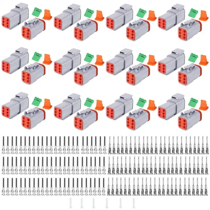198Pcs 6 Pin Way Deutsch Dt Gray Connector 12 Set,Size 16 Solid Contacts Waterproof Electrical Wire Connector With Seal Plug For Truck, Off-Road Vehicles, Marine, Motorcycle Wiring.