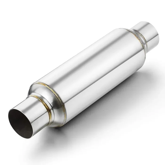 2.5‘ Inlet Resonator, A-Karck Stainless Steel Polished 2.5‘ Inlet 2.5‘ Outlet 16‘ Overall Length Exhaust Resonator Muffler Straight Through Design