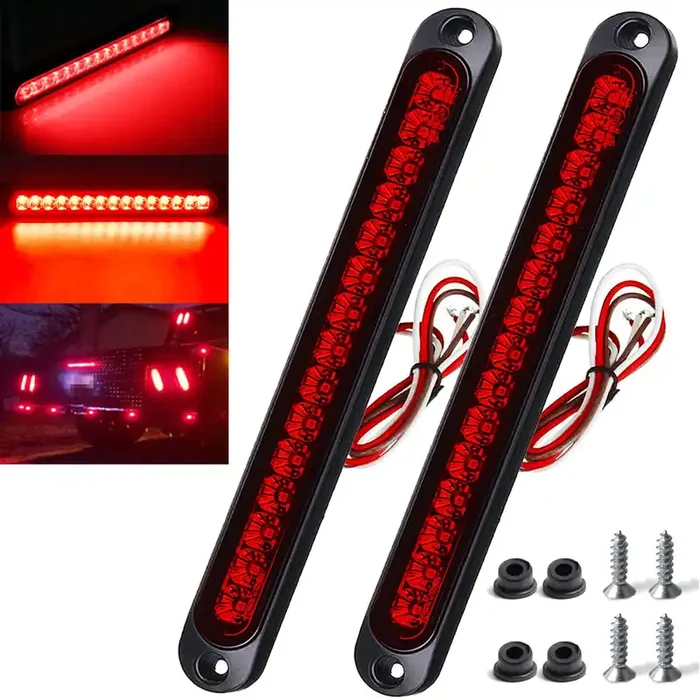 2 Pack 10‘ 15 Led Trailer Identification Light 9 To 30-Volt, Led Stop Turn Tail Light Assembly Third Brake Bar Strip Rear Marker Light Ip67 Waterproof For Heavy Duty Marine Boats Trucks Pickups