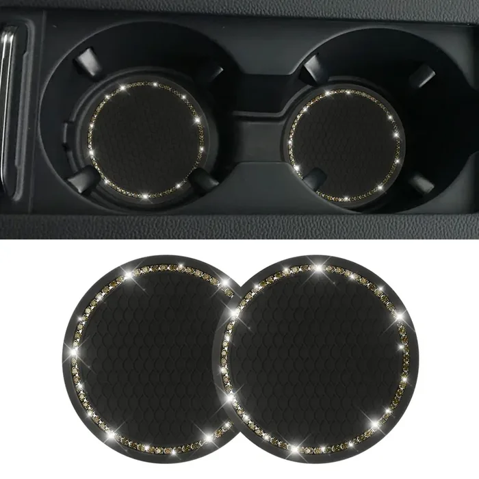 2 Pack Car Bling Cup Holder Coaster, 2.75 Inch Crystal Rhinestone Car Cup Holder Insert Coaster,Universal For Cars, Vehicles, Suvs, Car Interior Accessories For Women And Men (Black/Gray)