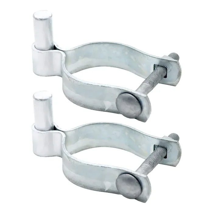 2 Pack Chain Link Fence Gate Post Hinge – Use For Outside Diameter Post/Pipe – Galvanized Chain Link Post Gate Hinge – Nut/Bolt Included (2-3/8 Inch)