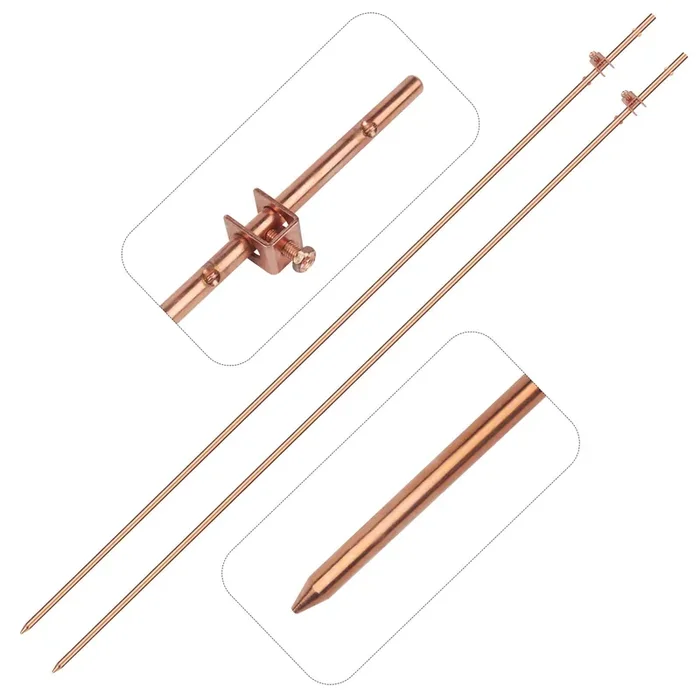 2-Pack Ground Rod 3/8‘‘X4‘, Grounding Stake, Electrical Fence Antenna Electrode Satellite Dish Tv Aerial Electrical Wire Lightning Rod Grounding Bar Copper Grounding Rod