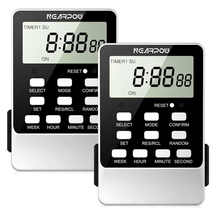 [2 Pack] Outlet Timer, Nearpow Dual Digital Light Timer With 2 Independently-Controlled Outlets, 18 On/Off Programs, 24-Hour And 7-Day Programmable,Indoor Electrical Timer Switch, 3 Prong, 15A/1800W