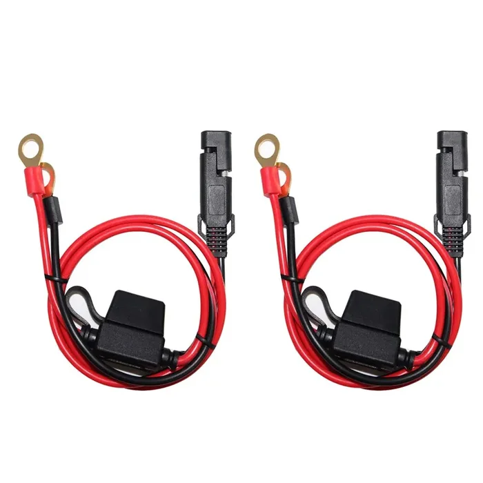 [2 Pack] Sparking 2Ft Motorcycle Battery Charger Cord, Sae To O Ring Terminal Quick Disconnect Assembly Extension Cable, Sae 2Pin Wire Harness Reverse Polarity Adapter Port Accessory, 10A Fuse