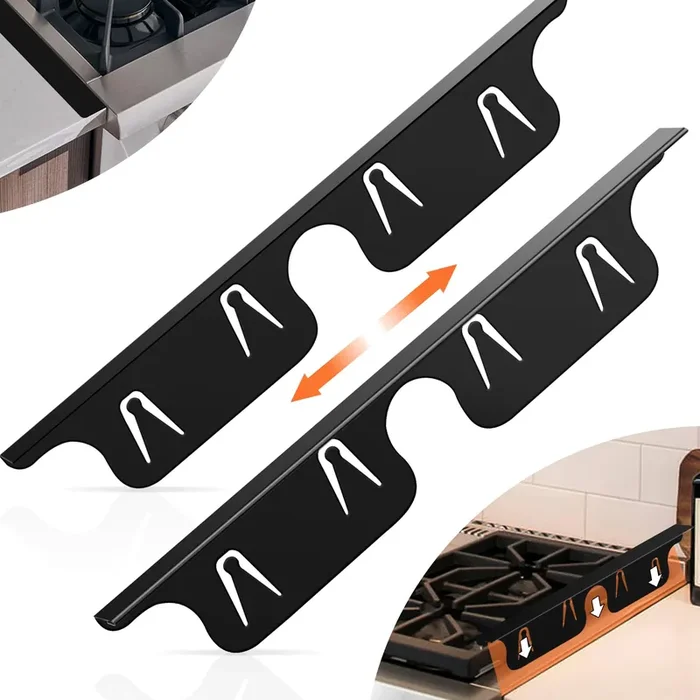 2 Pack Stove Gap Covers – Oven Side Gap Filler For Stove And Counter – Heat Resistant Stove Gap Filler – Easy To Clean Stainless Steel Stove Counter Gap Cover By Nishcon (13.8‘-27.5‘,Black)