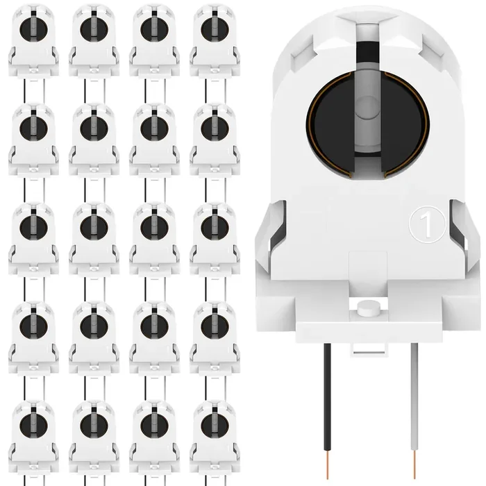 20-Pack Jackyled Screw Type T8 Lamp Holder With Wires Ul Non-Shunted Tombstone Light Socket For Led Fluorescent Tube Replacements