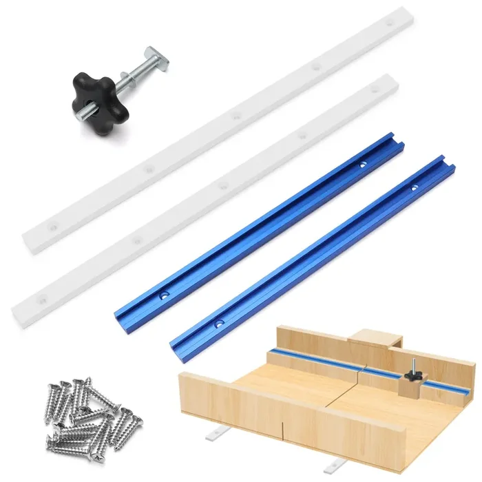 21Pcs Table Saw Sled Kit, Catcan Crosscut Sled For Table Saw Sled Runners Kit With 2 Aluminum T-Track, 2 Uhmw Miter Bars For Table Saw, Knob And Screws