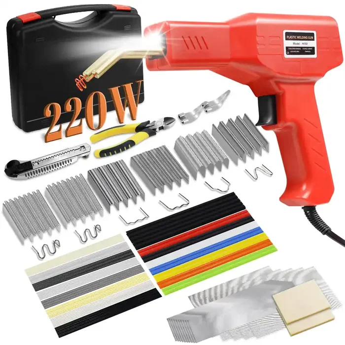 220W Plastic Welder,Upgraded 2 In 1 Plastic Welding Kit,Plastic Repair Kit 1000Pcs Hot Staples & 92Pcs Plastic Welding Rods For Car Bumper Plastic Crack Repair (Red)