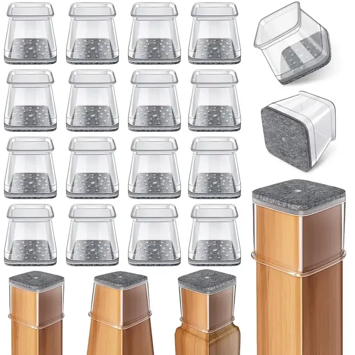 24 Pcs Chair Leg Floor Protectors Square, Silicone Felt Furniture Leg Pads Caps Covers For Hardwood Floors (Fit 1-1/16‘ To 1-5/8‘)
