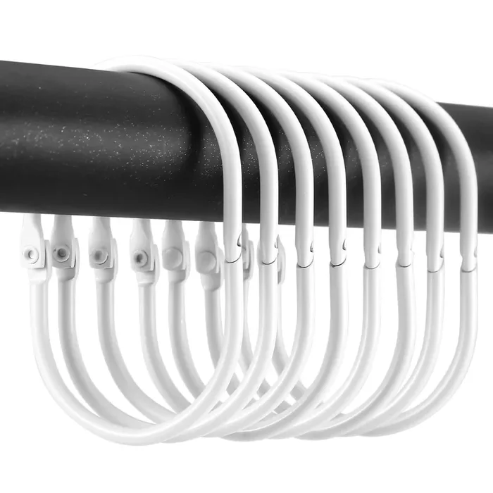 24 Pcs Shower Curtain Rings, Goowin Shower Curtain Hooks, Oval Snap Shower Rings For Curtain, Metal Shower Curtain Rings Rust Proof, Glide Smoothly Shower Hooks For Shower Curtain Rod (White)