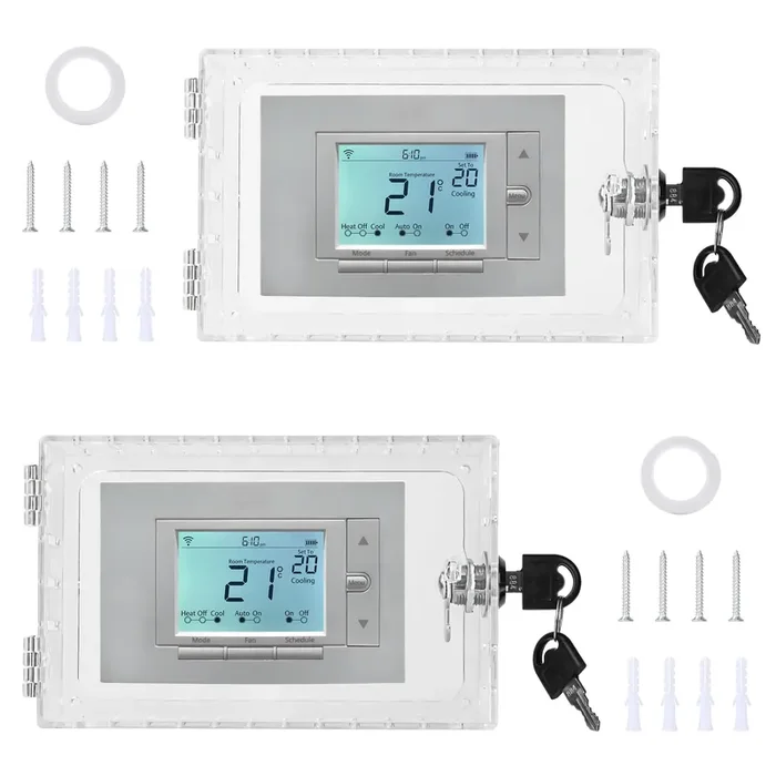 2Pack Ac Thermostat Lock Box With Lock, Clear Thermostat Cover With Key, Home Lock Box For Thermostat On Wall, Fit For Home, Apartment, Office, School (2)