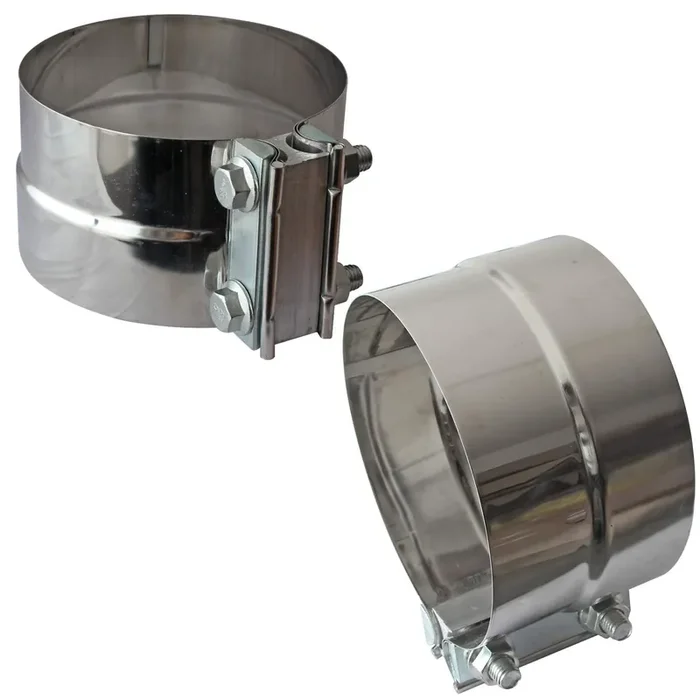 2Pcs 5 Inch Exhaust Clamps Stainless Steel For 5 Inner Diameter To 5.5 Outer Diameter Muffler Band Clamp Turbo Downpipe Tip Exhaust Pipes Connection