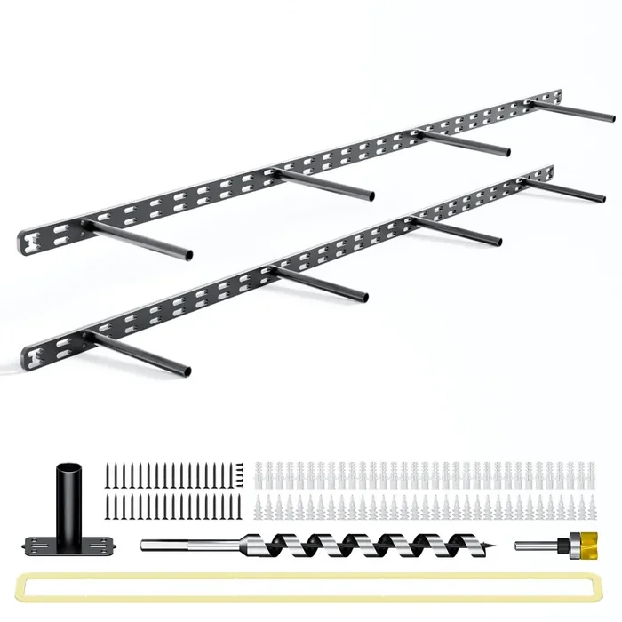 2Pcs Floating Shelf Bracket Heavy Duty,Decorative Floating Shelf Hardware Hidden Black Metal Fireplace Mantel Brackets (43‘X8‘X1.0‘ With Tools)