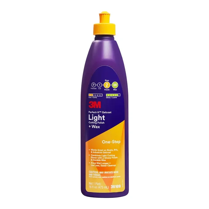 3M Perfect-It Gelcoat Light Cutting Polish + Wax, 36109, 1 Pint, One-Step Process, Removes Scratches And Swirls, Light Oxidation Remover For Boats And Rvs
