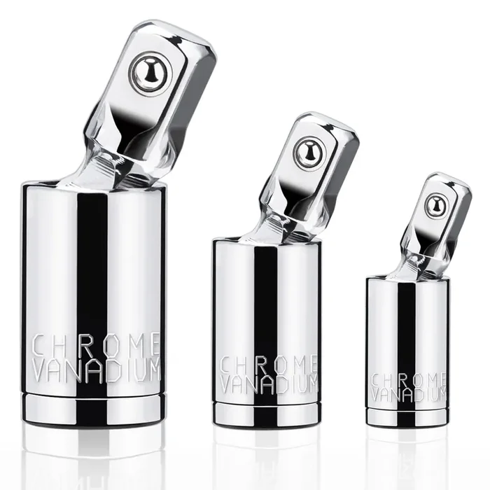 3Pcs Universal Joint Socket Set, 1/4” 3/8” 1/2” Drive Swivel Socket Adapter Set, Premium Chrome Vanadium Steel Universal Joint Socket Adapter Suitable For Narrow Spaces- Tiosamd