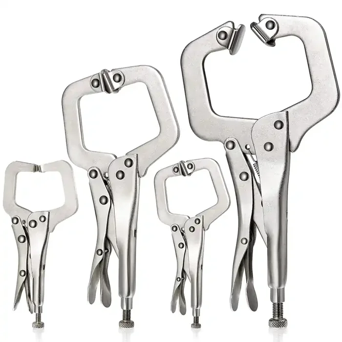 4 Pcs Locking C Clamp Set, Locking Pliers With Fixed And Swivel Pads, 6 Inch, 9 Inch, 11 Inch, Metal Tools Welding Clamps For Home Farm
