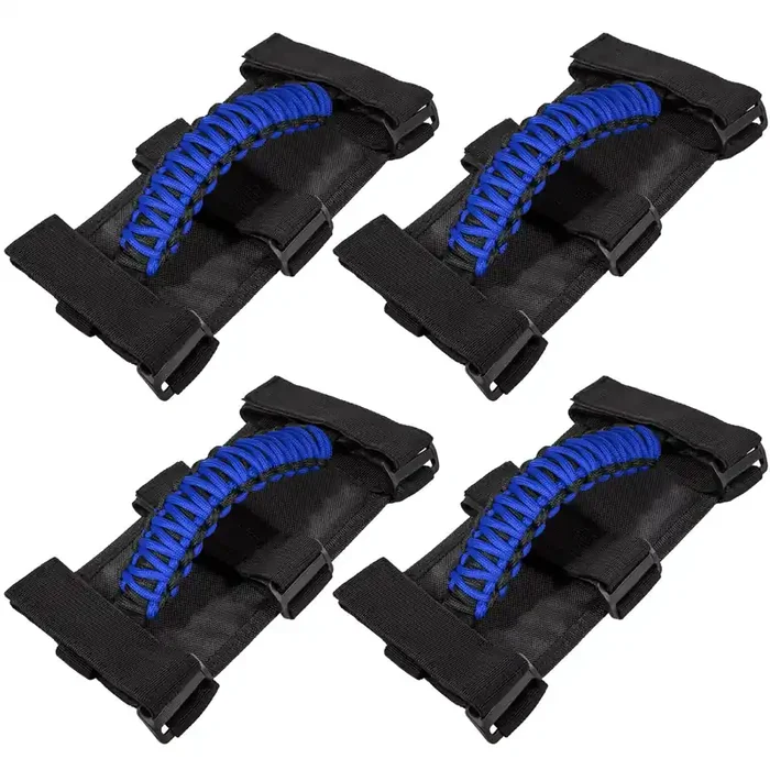 4 X Roll Bar Grab Handles Grip Handle For Jeep Wrangler Jk Jku Jl Jlu Tj Yj Sports Sahara Freedom Rubicon Unlimited Gladiator Jt 1955-2023 Utv Atv Premium 550 Paracord Interior Accessories (Blue)