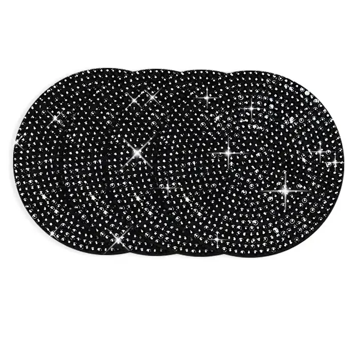 4Pcs Bling Cup Holder Insert Coaster- 2.75 Inch Silicone Anti-Slip Shockproof, Universal Fashion Car Interior Accessories For Women (Black)