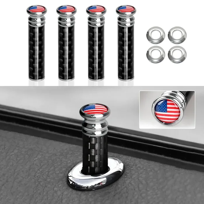 4Pcs Car Door Lock Knobs Carbon Fiber Door Lock Bolt Pin Cover American Flag Universal Modification Interior Accessries (Red Flag)