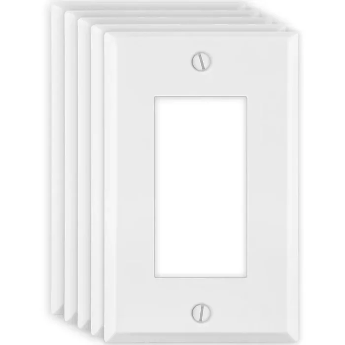 (5 Pack) 5-Gang Decora Switch Cover, Decorator Light Switch Or Receptacle Outlet Wall Plate, White Painted Metal, 5-Gang Standard Size 4.5‘ X 10‘, Corrosion Resistant, Made Of Unbreakable Metal