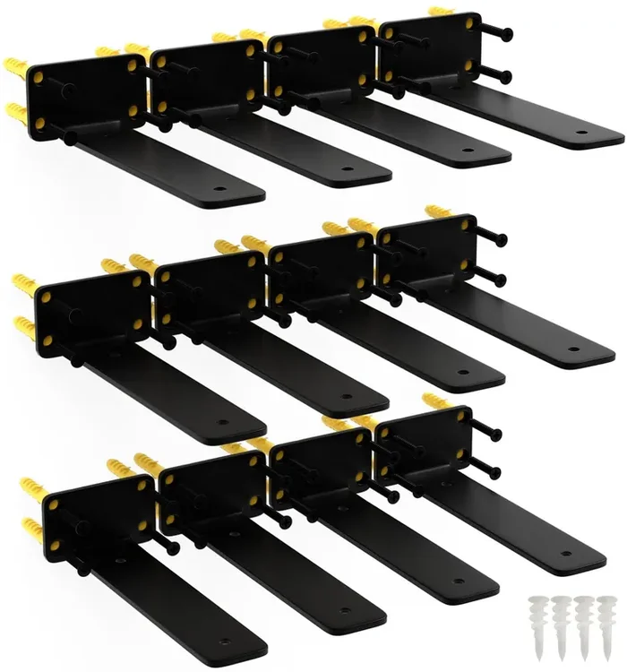 8 Inch Shelf Brackets, 12 Pack Floating Shelf Bracket, 1/5” Thick Carbon Steel Hidden Shelf Brackets, Rustic Industrial Brackets For Wall Decor