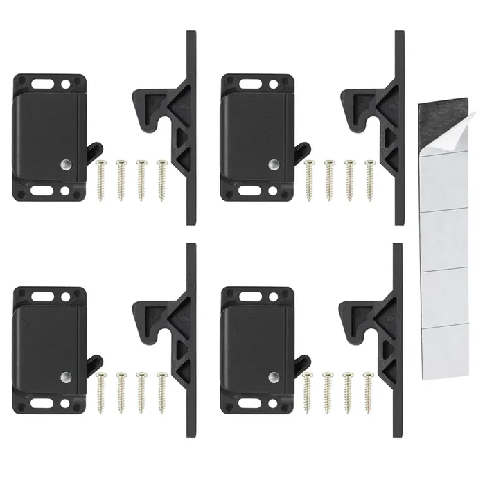 ACIMONE RV Drawer Latches 4 Pack – 10 LBS Pull Force, Black ABS, Includes Mounting Screws & Double-Sided Tape