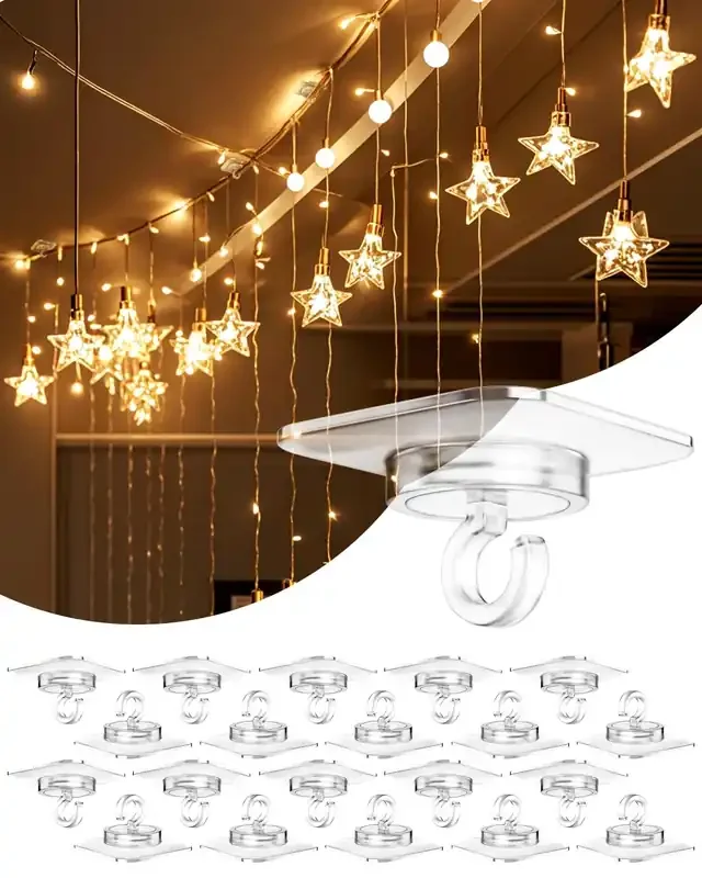 Adhesive Ceiling Hooks For Hanging Decor 20 Pack No Drill Small Drop Ceiling Hanger Strips For Decorations – Clear Decorative Ceiling Clips For Classroom Bedroom Room Party Halloween Christmas