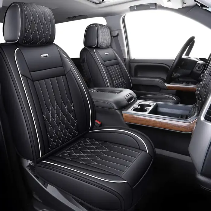 Aierxuan Chevrolet Chevy Silverado Gmc Sierra Car Seat Covers Full Set With Waterproof Leather, Fit For 2007-2023 1500/2500 Hd / 3500 Hd Crew,Double,Extended Cab Or Pickup Truck(Black And White)