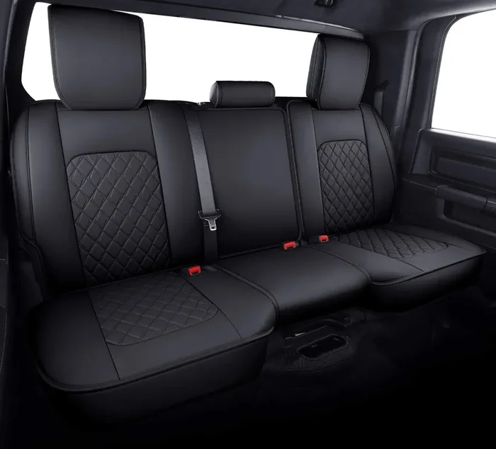 Aierxuan Dodge Ram Back Seat Covers Waterproof Leather Custom Fit 2009-2024 1500, 2010-2024 2500/3500 Crew Quad Regular Cab Pickup Cushions Compatible With Split Bench 40/60(Rear Seat/Black)