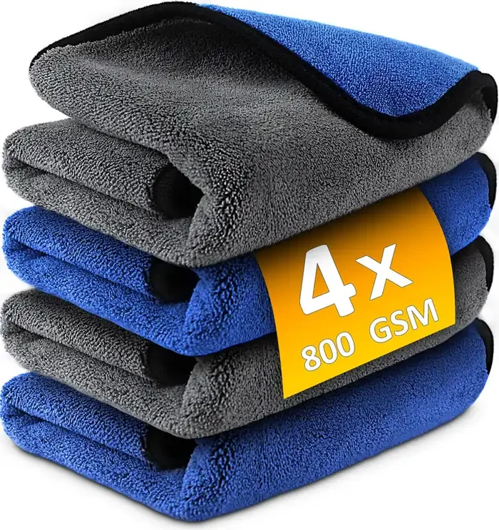 Airlab 800GSM Microfiber Towels for Cars – Super Absorbent, Lint & Streak Free, 16×16, Blue, Pack of 4