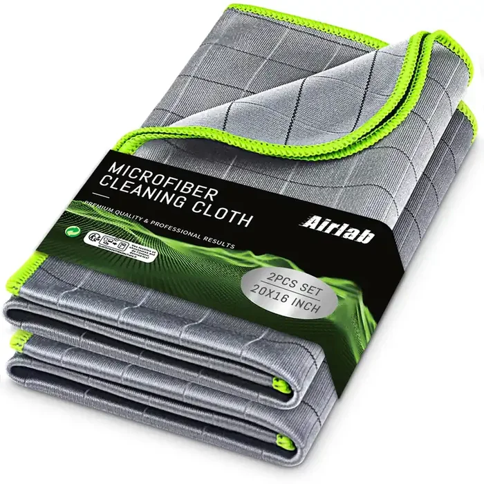 Airlab Carbon Microfiber Towels For Car Glass Window Polishing Cleaning Cloth Auto Detailing Lint Free Streak Free Drying Car Wash Large Towel, Pack Of 2, 20X16, 400Gsm