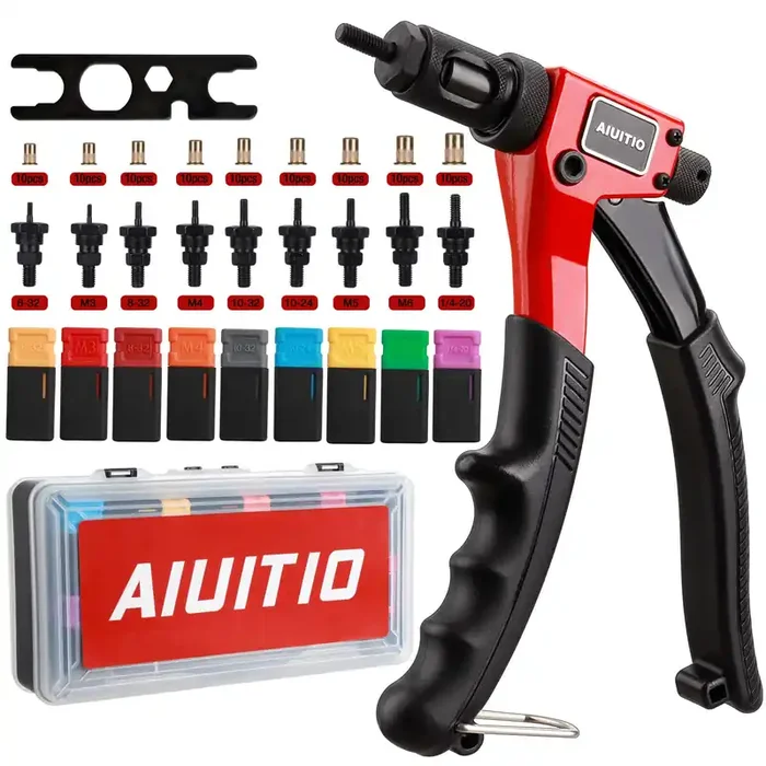 Aiuitio 8 Rivet Nut Tool, Rivnut Tool Kit With 9 Metric And Sae Mandrels, Nutsert Rivet Tool Set With 90Pcs Rivnuts, Sturdy Case Packed, Designed For Tight Space