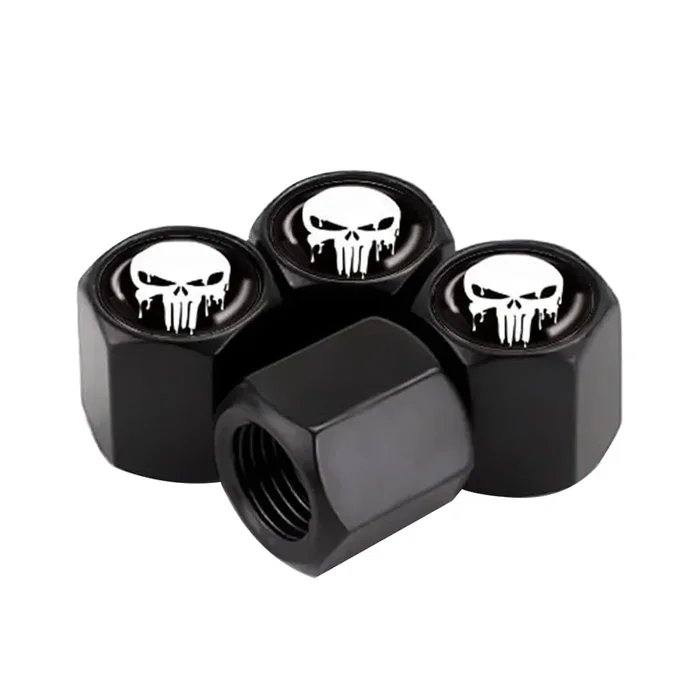 Ajxn 4 Pack Skull Car Wheel Tire Valve Stem Caps Airtight Dust Proof Covers Universal Tire Air Valve Caps For Cars, Trucks, Bicycles, Car Accessories For Men And Women (Black Skull 18)