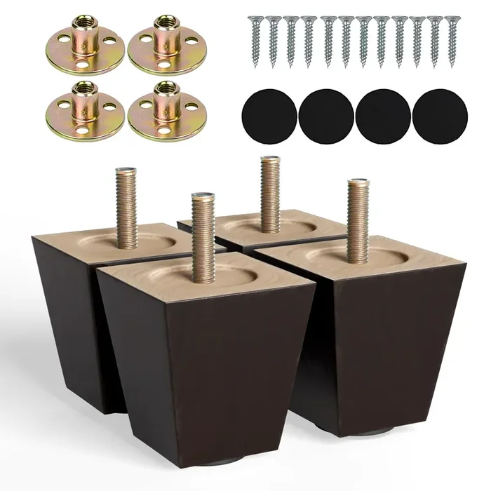 Albo Wood Furniture Legs 3 Inch, Heavy Duty Sofa Legs, Pack Of 4 Square Brown Couch Legs, Sofa Replacement Parts, For Dresser Legs, Sideboard, Recliner Couch, Circle Chair Couch Riser Coffee Table