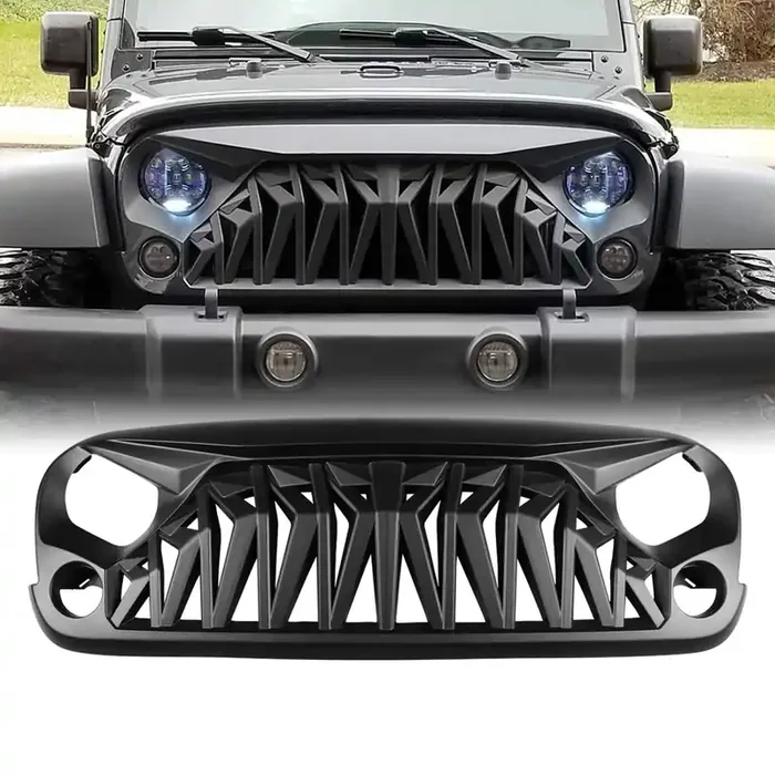 Allinoneparts Matte Black Front Grill, Shark Grille Compatible With 2007-2018 Jeep Wrangler Rubicon Sahara Sport Jk Jku