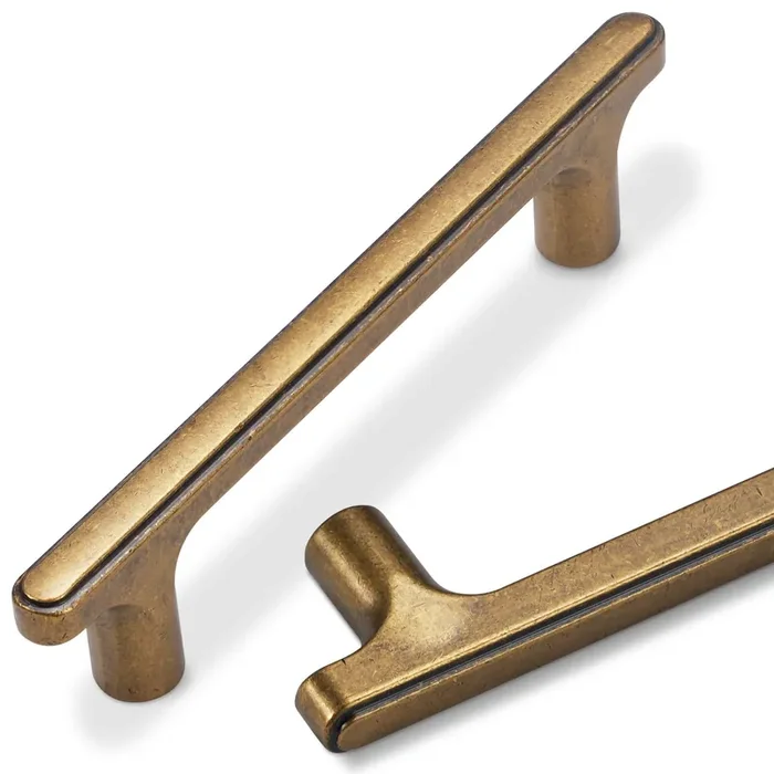 Amasideca 10 Pack Antique Brass Cabinet Pulls 3-3/4 Inch Hole Centers Kitchen Cabinet Handles Zinc Alloy Vintage Drawer Pulls Solid Cabinet Hardware