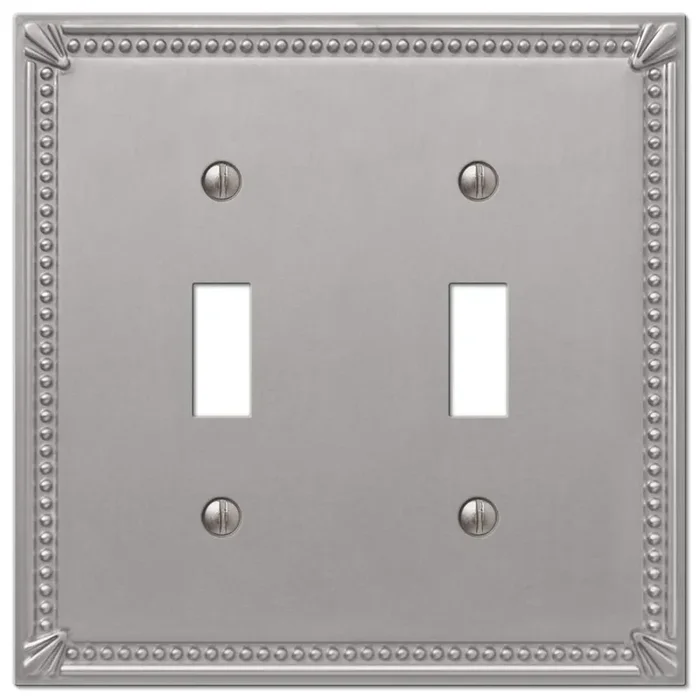 Amerelle 74TTBN Imperial Bead Wallplate, 2 Toggle, Cast Metal, Brushed Nickel, 1-Pack
