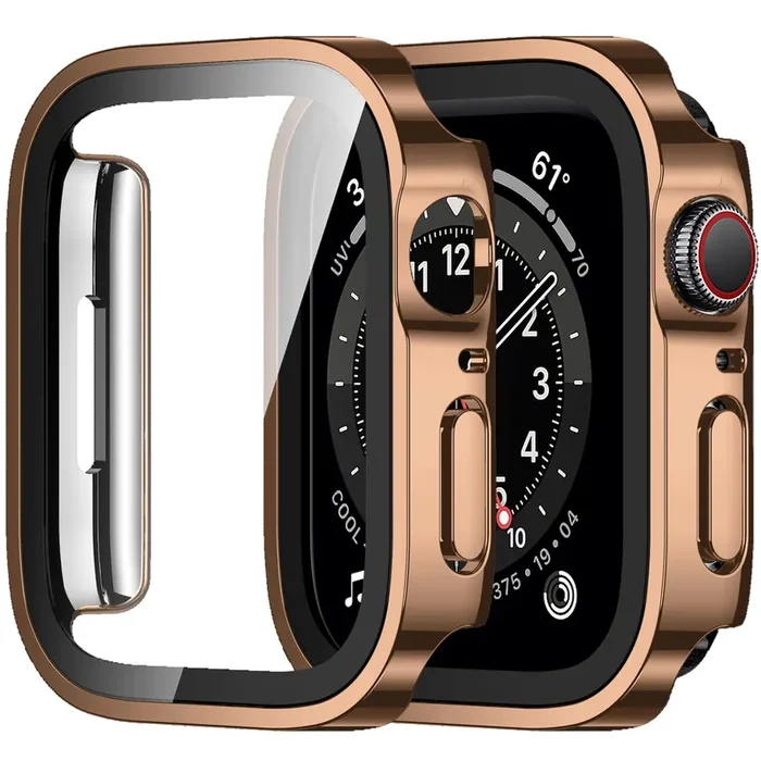 Amizee 2 Pack Compatible With Apple Watch Case 44Mm Series 6/5/4/Se With Built-In Screen Protector, Hard Pc Straight Edge Ultra-Thin Anti-Scratch Protective Cover For Iwatch 44Mm (Rose Gold/Clear)